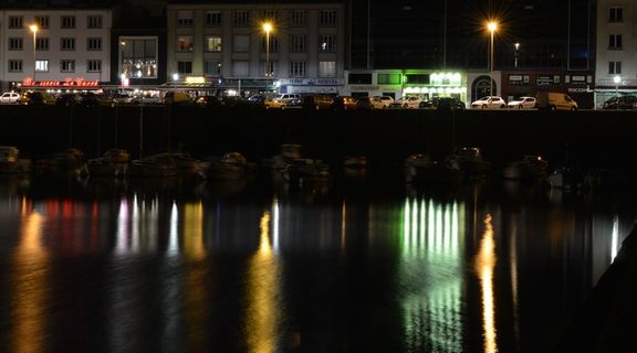 灯光，港口，反射，夜间，发光标志，布雷斯特，菲尼斯特，照明