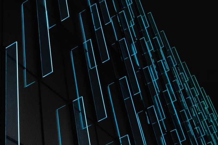 青色灯具壁纸、霓虹灯、图案、夜间、线条、垂直、灯光、城市