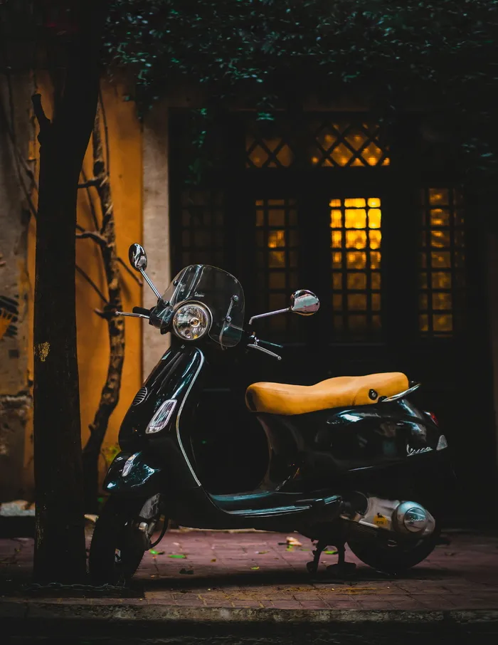 停在树旁的摩托车