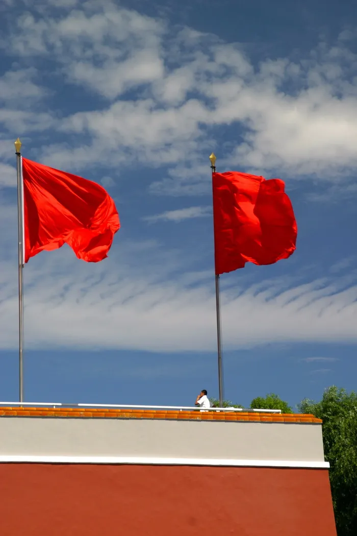 红色，国旗，*，旗杆，飘动，红色，旗帜，打击，中国