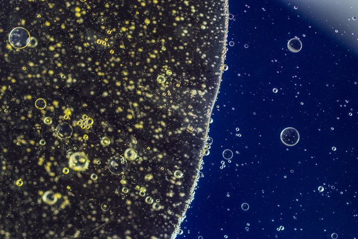 水中油, 油眼, 液体, 摘要, 质地, 宏观, 油, 关闭