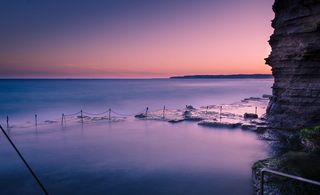 澳大利亚, ​​纽卡斯尔, 海岸, 柏忌洞, 日落, 太平洋, 悬崖, 岩石