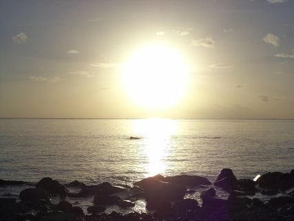 圣文森特, 加勒比海, 圣文森特, 海滩, 平静的水面, 洛基, 地平线, 日落