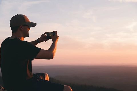 成人、模糊、相机、帽子、手机、特写、对焦、雾