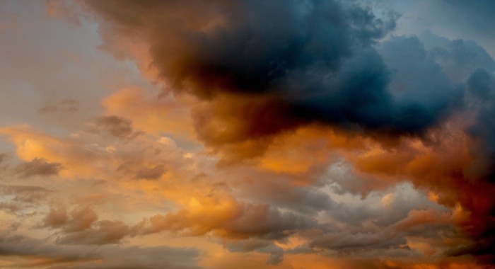 橙色、灰色、黑色、云、天空、雷雨、夕阳、太阳