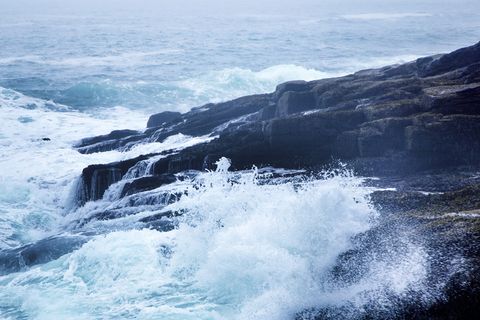 海，石头，蓝色，水，波浪，撞击，飞溅，波浪