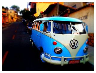 蓝色、白色、大众kombi、汽车、车辆、交通、旅行、冒险