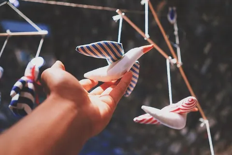 模糊，手，鸟，玩具，木偶，悬挂，绳索，人手