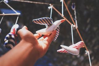 模糊，手，鸟，玩具，木偶，悬挂，绳索，人手