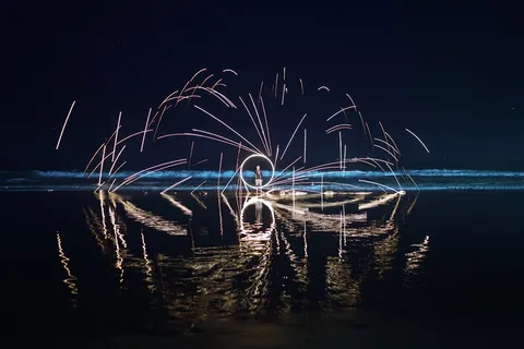 黑暗, 夜, 海滩, 海, 水, 海洋, 波, 反射