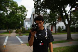 汤米, 宝丽来, PIC, 男人, 自拍, 肖像, 相机, 牛仔裤