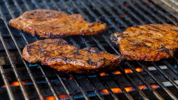 烤的，肉，线圈烤架，线圈，牛排，烧烤，食物，烤架