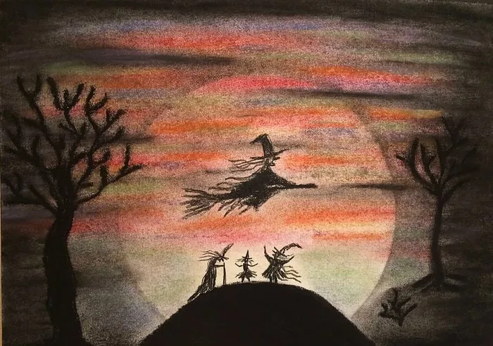 女巫插图，女巫，夜晚，童话，苍蝇，扫帚，扫帚，梦