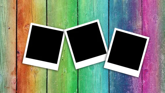 宝丽来，相框，照片，空白，空白，复古，复古，彩虹