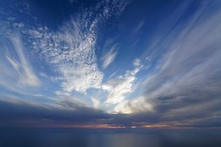 葡萄牙、马德拉、云景、蓝色、天空、强烈、广角、日落