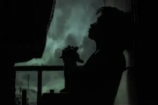 剪影，男人，椅子，靠着，墙，雨，我孤独，孩子们