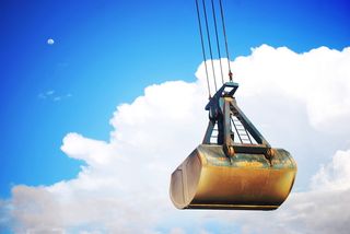天空、抓斗、船、负载、电缆、月亮、云、港口