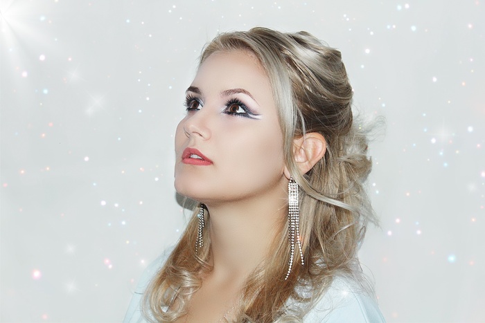 女人，看，戴，悬挂，耳环，女孩，可爱，肖像