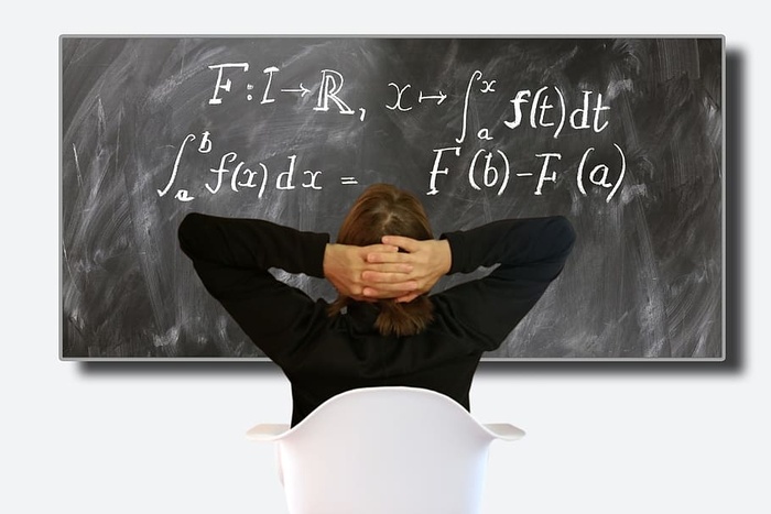 人，坐，前面，黑板，数学，问题，微分学，黑板