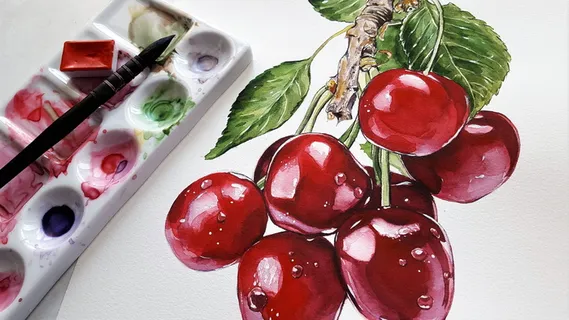 绘画、水彩、美术、樱桃、水果、写实、毛笔、各种 绘画、水彩、美术、樱桃、水果、写实、毛笔、各种