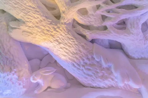 白色、陶瓷、兔子雕像、雪酒店、冰吧、冰雕、挪威科克内斯