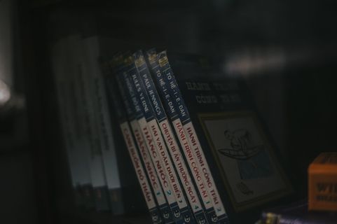 书架上有各种标题的教科书 书架上有各种标题的教科书