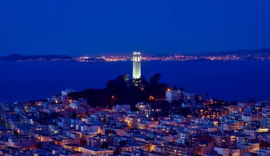 航拍、视图照片、照明、建筑物、coit tower、旧金山、加利福尼亚、landmark