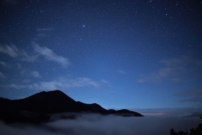 天空，星星，山顶，夜空，闪烁，夜晚，星星，天堂