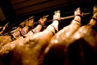 火腿、干、肉、室内、选择性聚焦、连续、人手、庆祝