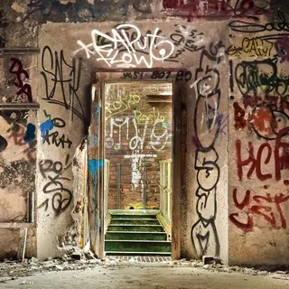 绿色的前廊，失去的地方，房间，离开，照片，旧，腐烂，失效