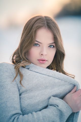 肖像，女孩，日落，太阳，冬天，寒冷，雪，脸