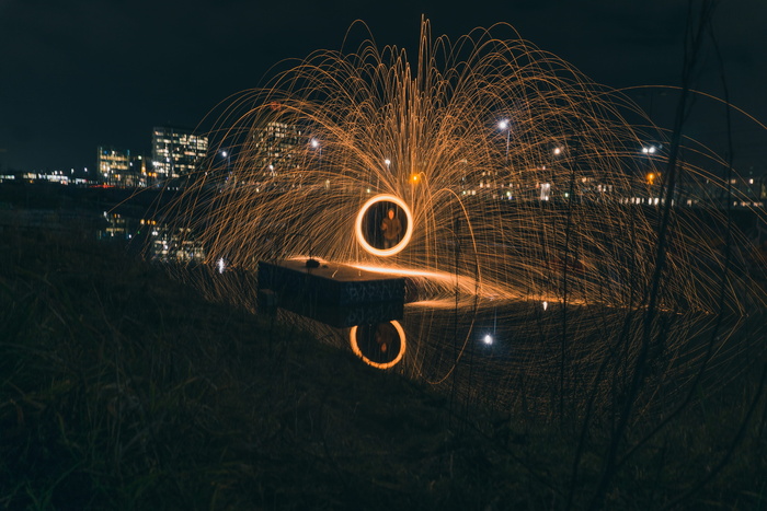 荷兰, 乌得勒支, 火, 钢丝绒, 长时间曝光, 光, 轻画, 夜