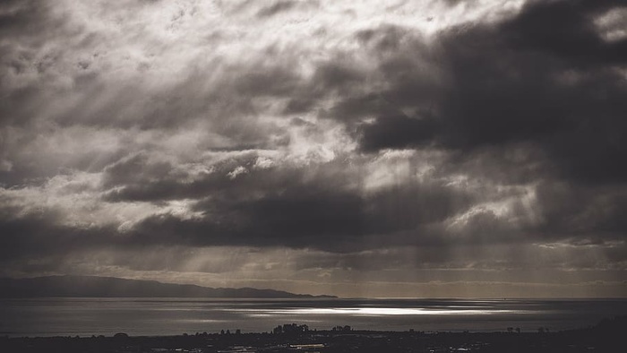 海滩，黑白，云，暗，戏剧性，黄昏，风景，光