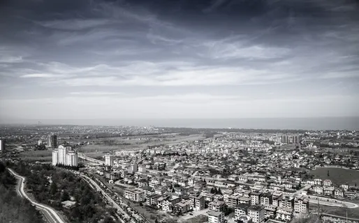 多云、天空、城市、城镇、村庄、上方、房屋、家园