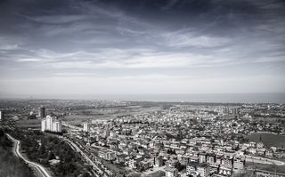 多云、天空、城市、城镇、村庄、上方、房屋、家园