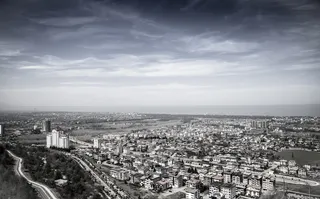 多云、天空、城市、城镇、村庄、上方、房屋、家园