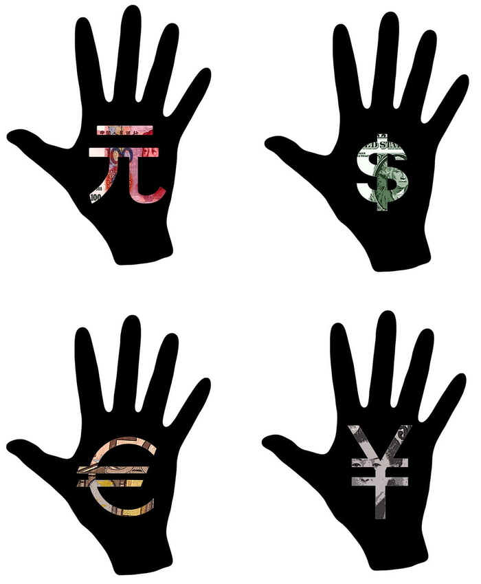 手，美元，日元，欧元，人民币，现金，货币，兑换