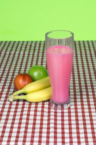 奶昔、香蕉、苹果、桃子、奶昔、饮料、水果、饮食