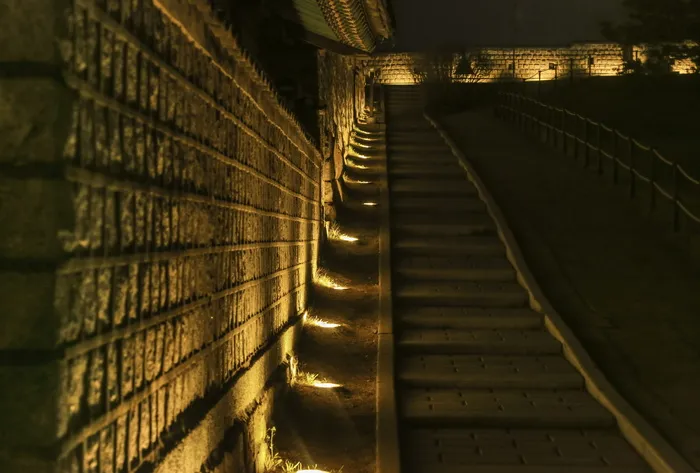 水原，damme，夜景，夜晚，墙，旧，建筑，建筑结构