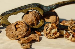关闭，照片，核桃，核桃，坚果，棕色，水果碗，食物