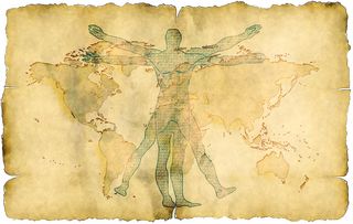 羊皮纸，纸，树，大陆，地球，张开的手臂，二进制0，1