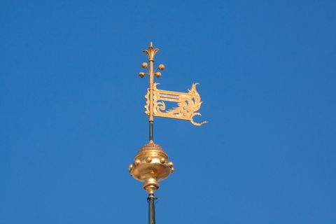 风向标，镀金，金色，翅膀，金色，蓝色，晴空，天空