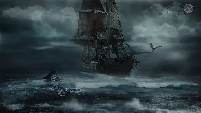 风暴，海盗，海洋，海洋，船，天空，黑暗，帆船