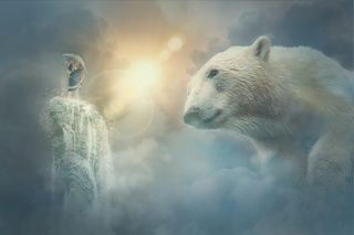 熊，女孩，抱着，雨伞壁纸，神秘，作曲，照片蒙太奇，幻想