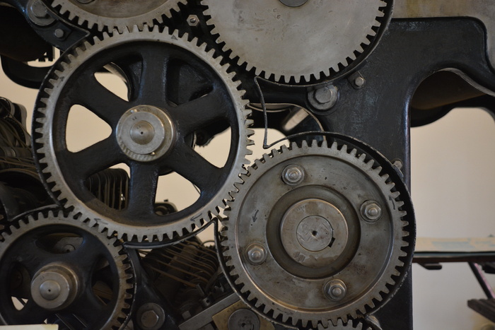 灰色链轮，技术，印刷，机械工程，胶印，角色压力，齿轮，细节