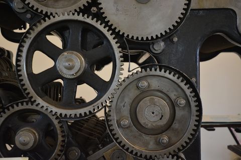灰色链轮，技术，印刷，机械工程，胶印，角色压力，齿轮，细节