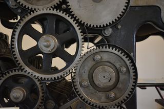 灰色链轮，技术，印刷，机械工程，胶印，角色压力，齿轮，细节