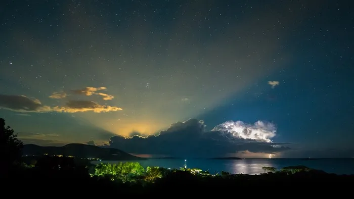 牛奶路，天空，云，开始，云，天空，云，温暖，光