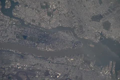 曼哈顿、纽约市、纽约市、太空、城市景观、美国、鸟瞰图、高角度视图