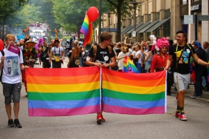 三、男子、步行、公路、手持、lgbt旗帜、白天、csd